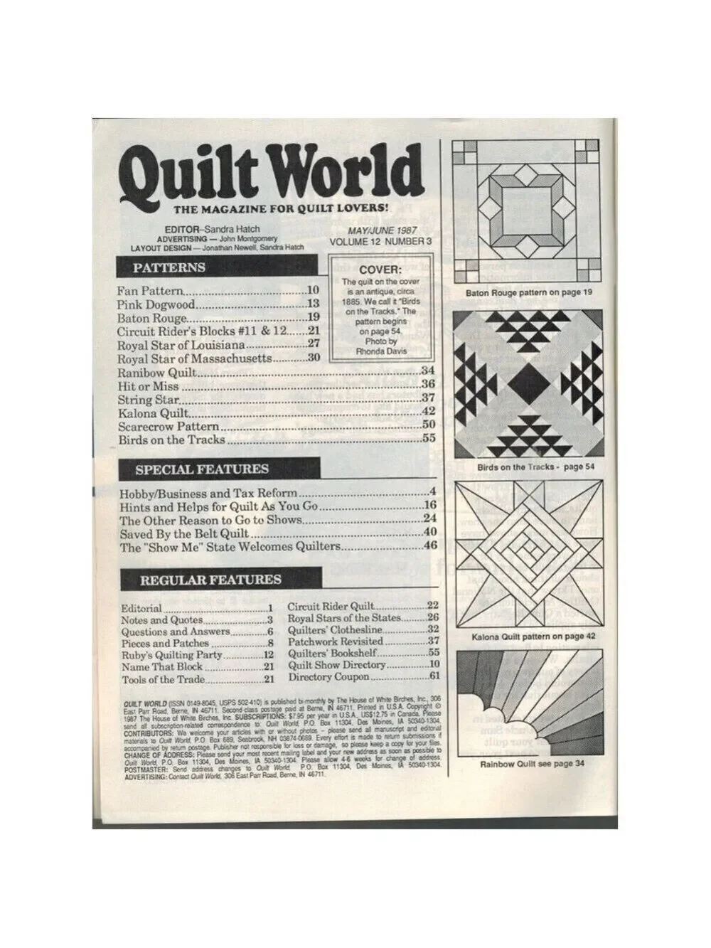 QUILT WORLD MAGAZINE, JUNE 1987 House of White Birches Single_Issue_Magazine